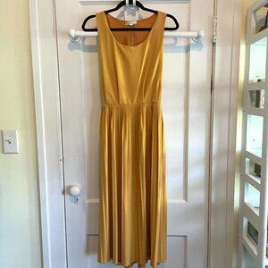 Alythea Gold Pleated Midi Dress